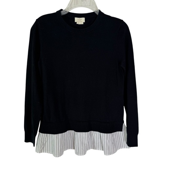 Kate spade Mixed Media Stripe Hem Cotton Silk Sweater Black Size XS - Picture 4 of 9